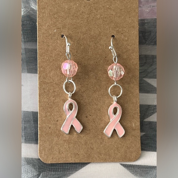 Pink Breast Awareness Dangle Earrings - Picture 1 of 6